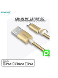 ROMOSS CB13N Nylon Braided USB MFI Lightning Cable 1M - Gold High Speed Charge