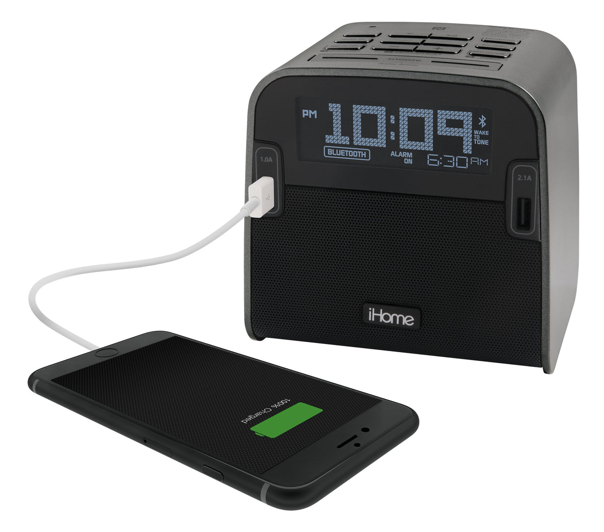 iHome HBN22E NFC Bluetooth FM Clock Radio with Speakerphone and Dual U