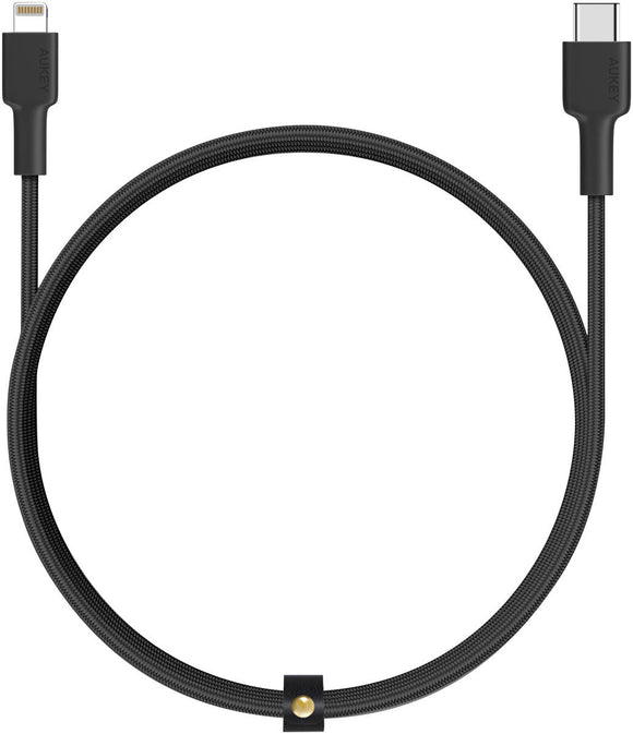 Aukey CB-CL1 MFI Braided Nylon USB C To Lightning Cable 1.2m - Black