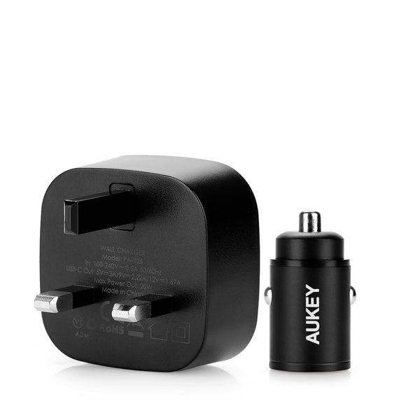 Aukey TK-3 On the Go II 20W Charger+CtoL Cable+Car Charger Bundle