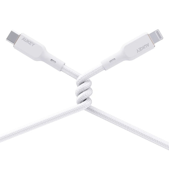Aukey CB-NCL1 Nylon Braided USB C to Lightning Cable 1m - White