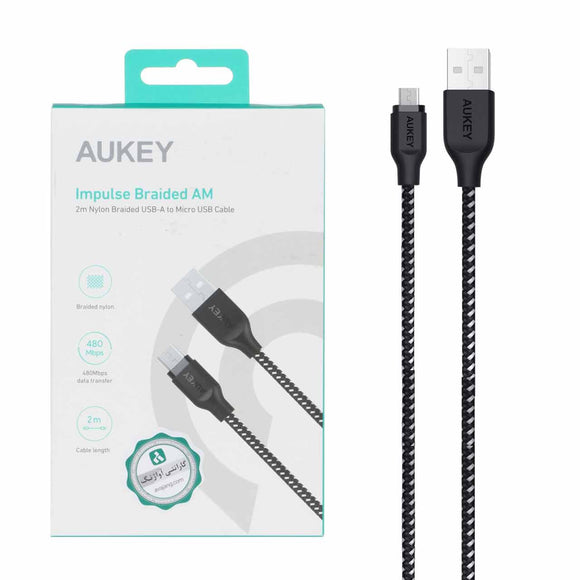 Aukey CB-AM2 BK Braided Nylon USB 2.0 to Micro USB Cable 2m