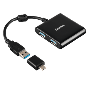 HAMA  12325 1:4 USB 3.1 Hub incl. USB-C Adapter, Bus-Powered, black