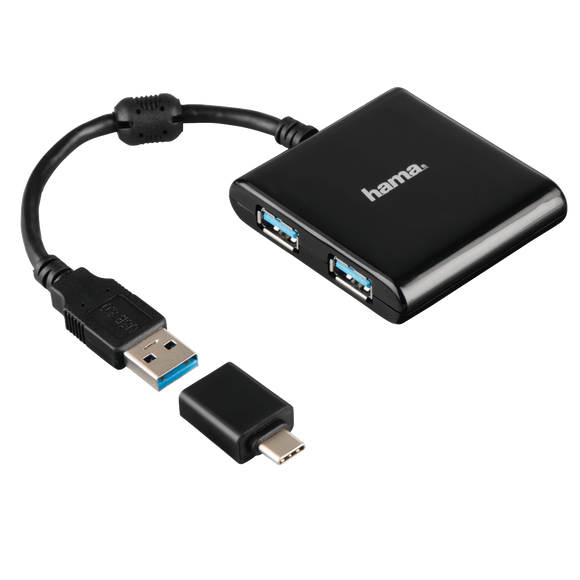 HAMA  12325 1:4 USB 3.1 Hub incl. USB-C Adapter, Bus-Powered, black