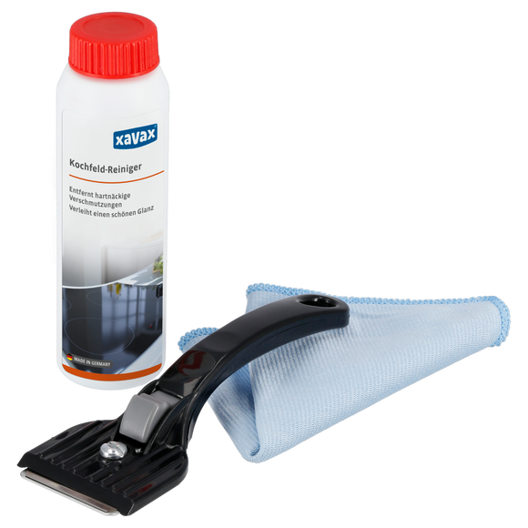 XAVAX 111752 Hob Cleaning Kit, 3-Part, Cleaner, Scraper, Microfibre Cloth