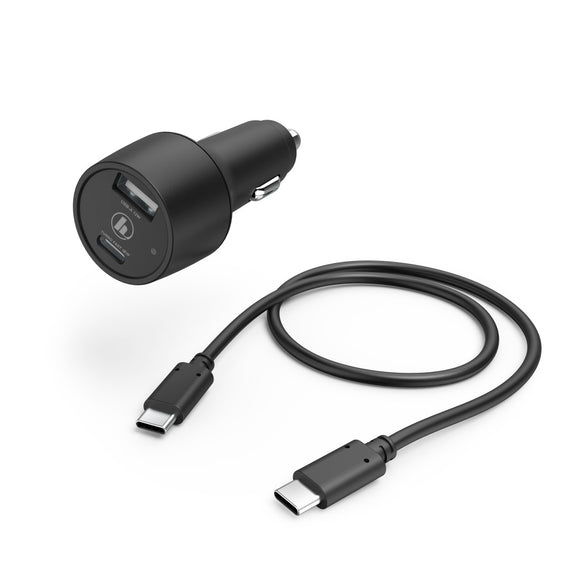 HAMA 210522 Car Charging Kit, USB-C, USB-A, PD / Qualcomm®, 30 W, USB-C Cable, 1 m, black