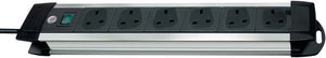 BRENNENSTUHL 1391003016 Brennenstuhl Premium-Alu-Line, 6-way extension lead (switch and 3m cable - 80° angle of sockets) Silver/Black