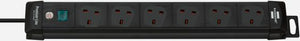 BRENNENSTUHL 1951163100 Premium-Line, 6-way extension lead (switch and 3m cable - 80° angle of sockets) colour: black