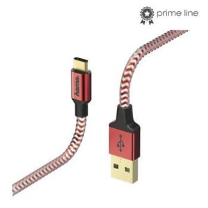 HAMA 178296 "REFLECTIVE"CHARG/SYNC CABLE,USB TYPE-C-USB-A,1.5 M,RED