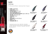 MOSER 1400-0368 HAIR CLIPPER 220-240V WHITE UK-PLUG