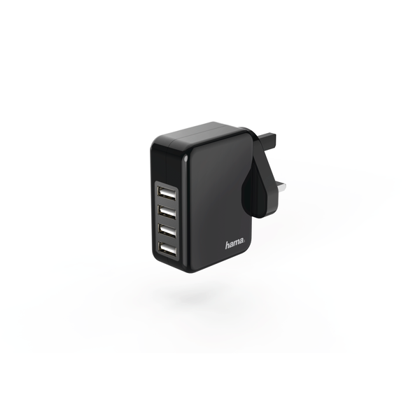 HAMA 73183276 Charger, 4 USB, 4.8 A, with UK plug, black