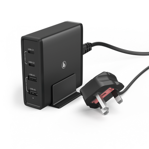 HAMA 73183376 65 Watt Charging Station, UK Cable, 4-Way (2x PD USB-C, 2x USB-A), black