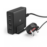 HAMA 73183376 65 Watt Charging Station, UK Cable, 4-Way (2x PD USB-C, 2x USB-A), black