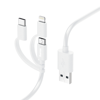 HAMA 187200 3-IN-1 MIC-USB CABLE WITH ADAPTER USB-C & LIGHTN,1.0 M,WHITE