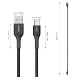 Aukey CB-AKC2 USB A-C Quick Charge 3.0 Kevlar Cable - 2m, Black