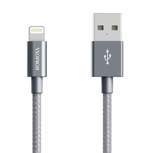 ROMOSS Apple MFi Certified Lightning Cable, ROMOSS 3.28 Feet (1M) Nylon Braided Lightning to USB Sync and Charging Cable for iPhone 7/7 Plus, 6s/6s Plus, 6/6 Plus, iPad Pro/Air 2, iPad Mini 4/3/2 - 1M GRAY